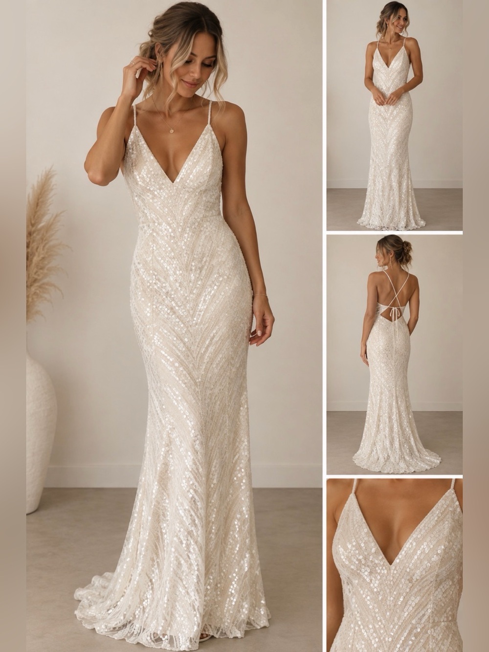 Lulus - White Sequin Sleeveless Maxi Dress